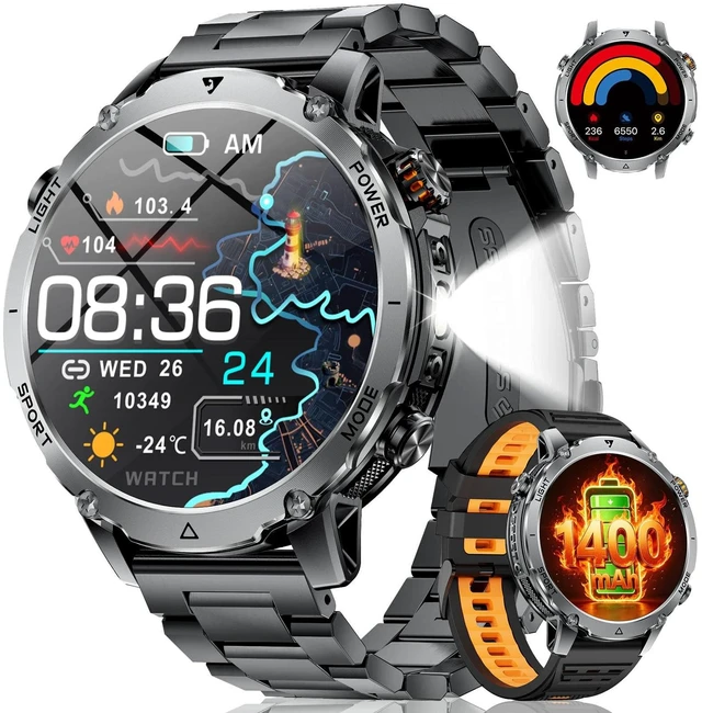 Main image of 1400mAh Military Smart Watches for Men,1.7'' HD Fitness Smartwatch with Answer/Make Calls, Heart Rate, SpO2 Monitor,Sleep Tracker,120+Sports Mode,5ATM Waterproof Smart watch for Android iPhone Black