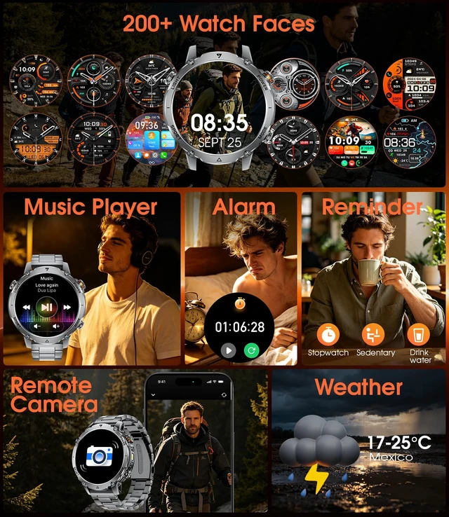 Alt view image 4 of 7 - 1400mAh Military Smart Watches for Men,1.7'' HD Fitness Smartwatch with Answer/Make Calls, Heart Rate, SpO2 Monitor,Sleep Tracker,120+Sports Mode,5ATM Waterproof Smart watch for Android iPhone Black