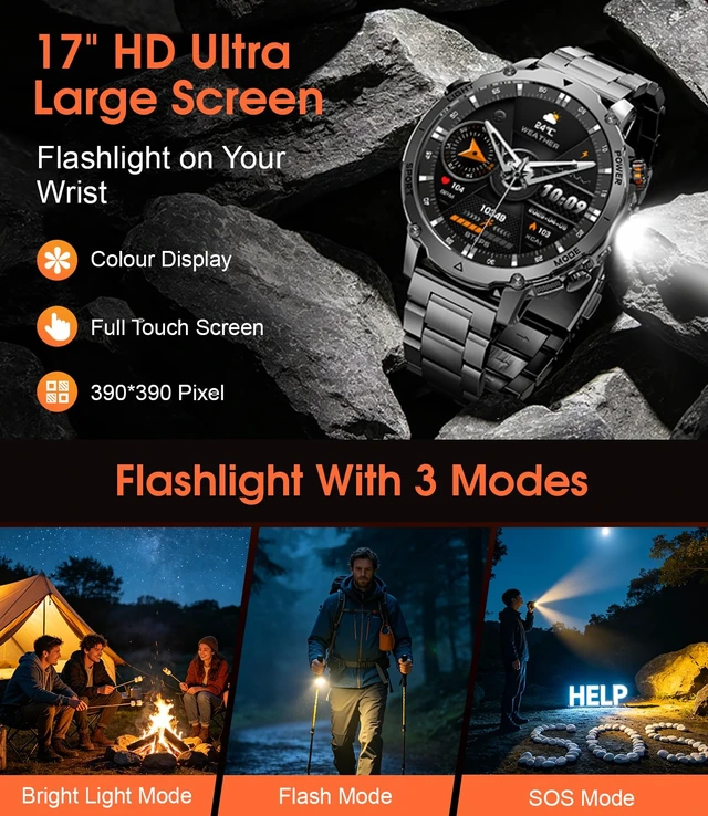 Alt view image 6 of 7 - 1400mAh Military Smart Watches for Men,1.7'' HD Fitness Smartwatch with Answer/Make Calls, Heart Rate, SpO2 Monitor,Sleep Tracker,120+Sports Mode,5ATM Waterproof Smart watch for Android iPhone Black