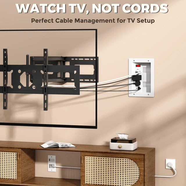 Alt view image 2 of 7 - In Wall Cable Management Kit with Recessed Outlet Box, 4 Outlets, 9.8FT Cord, Hand Saw & Cable Ties, TV Cord Hider for Wall Mounted TV, Fits All Plugs, Easy Safe Cable Management for TV & Home Theater
