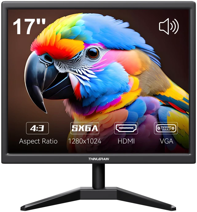 Main image of 17 Inch Computer Monitor, 4:3 1280x1024 Small Desktop Square Monitor with VGA HDMI, VESA Wall Mountable, Built-in Speakers for Office POS Raspberry Pi Industrial