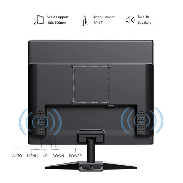 Alt view image 5 of 7 - 17 Inch Computer Monitor, 4:3 1280x1024 Small Desktop Square Monitor with VGA HDMI, VESA Wall Mountable, Built-in Speakers for Office POS Raspberry Pi Industrial