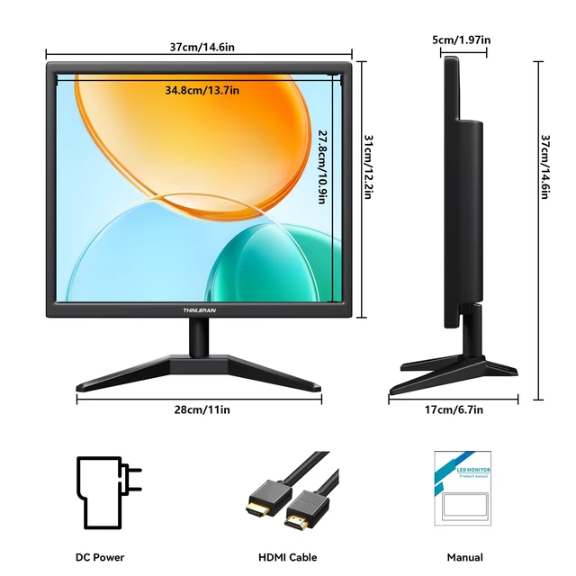 Alt view image 6 of 7 - 17 Inch Computer Monitor, 4:3 1280x1024 Small Desktop Square Monitor with VGA HDMI, VESA Wall Mountable, Built-in Speakers for Office POS Raspberry Pi Industrial