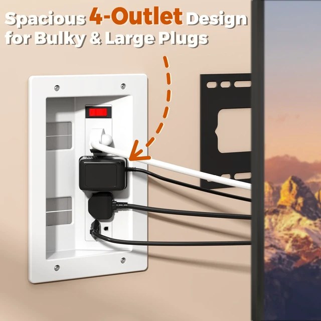Alt view image 3 of 7 - In Wall Cable Management Kit with Recessed Outlet Box, 4 Outlets, 9.8FT Cord, Hand Saw & Cable Ties, TV Cord Hider for Wall Mounted TV, Fits All Plugs, Easy Safe Cable Management for TV & Home Theater