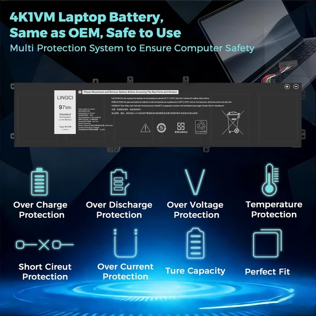 Alt view image 3 of 7 - 4K1VM Battery Replacement for Dell Inspiron 7500 7501 7700 Precision 5540 vostro 7500 g7 17 7700 XPS 15 9560 9570 7590 Precision 5520 5530 5540 Series W62W6 9TM7D XYCW0 NYD3W 97Wh