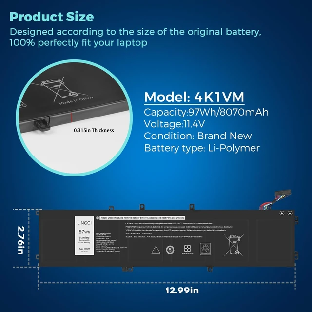 Alt view image 4 of 7 - 4K1VM Battery Replacement for Dell Inspiron 7500 7501 7700 Precision 5540 vostro 7500 g7 17 7700 XPS 15 9560 9570 7590 Precision 5520 5530 5540 Series W62W6 9TM7D XYCW0 NYD3W 97Wh