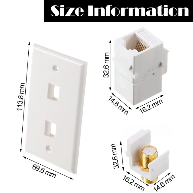 Alt view image 2 of 7 - 30 Pieces Cat6 Ethernet Coax Wall Plate, F-Type Port, White 2 Port Keystone Jack Wall Plate, with Ethernet Port and Gold-plated TV Coax