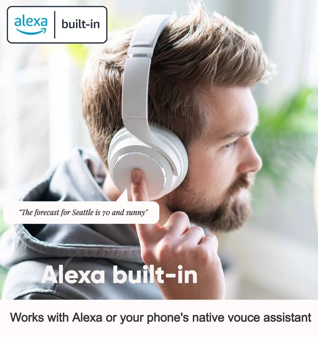 Alt view image 3 of 7 - Noise Cancelling Over-Ear Headphones with Hard Case, White Active Noise Cancellation, Transparency Mode, Clear Voice Pick-up, Alexa Built-in