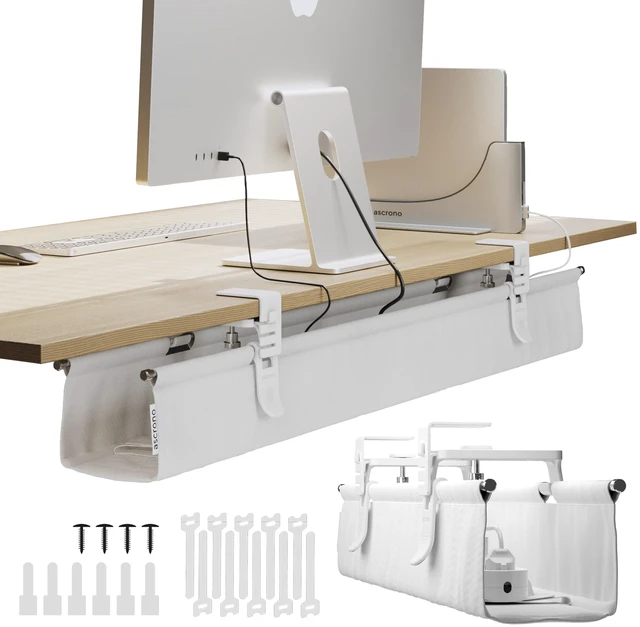 Main image of Original Under Desk Cable Management Tray, White, 40.6" No Drill, Premium Fabric, Clamp/Screw Mount Cord Organizer, Supports Up to 66lbs, Large