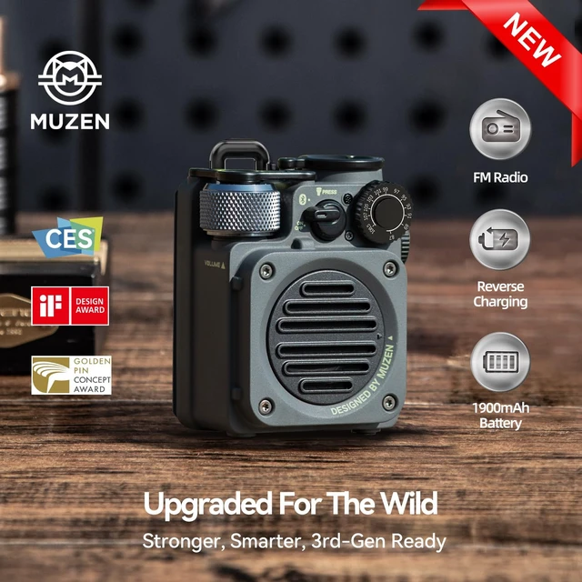 Alt view image 2 of 7 - Wild Mini 3.0 Rugged Portable Bluetooth Speaker with Retro FM Radio Phone Charger/15H Playtime/IPX5 Waterproof/3 Mode Flashlight, Outdoor Companion for Camping/Hiking/Travel