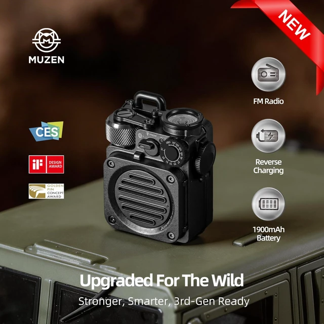 Alt view image 2 of 7 - Wild Mini 3.0 Rugged Portable Bluetooth Speaker with Retro FM Radio Phone Charger/15H Playtime/IPX5 Waterproof/3 Mode Flashlight, Outdoor Companion for Man Camping/Hiking/Travel