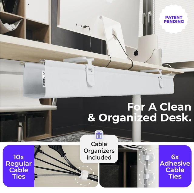 Alt view image 5 of 7 - Original Under Desk Cable Management Tray, White, 40.6" No Drill, Premium Fabric, Clamp/Screw Mount Cord Organizer, Supports Up to 66lbs, Large