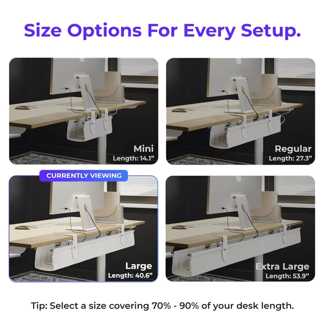 Alt view image 4 of 7 - Original Under Desk Cable Management Tray, White, 40.6" No Drill, Premium Fabric, Clamp/Screw Mount Cord Organizer, Supports Up to 66lbs, Large