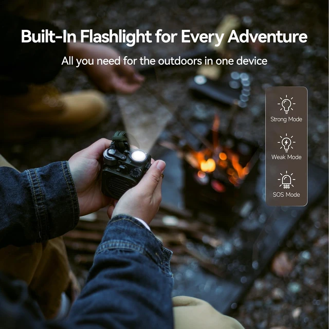 Alt view image 6 of 7 - Wild Mini 3.0 Rugged Portable Bluetooth Speaker with Retro FM Radio Phone Charger/15H Playtime/IPX5 Waterproof/3 Mode Flashlight, Outdoor Companion for Man Camping/Hiking/Travel
