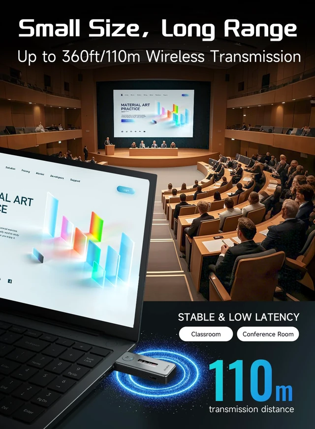 Alt view image 6 of 7 - 2027 New Wireless HDMI Transmitter and Receiver 360ft/110m,4K Decode Input 1080P Output with LED Display, Plug&Play Portable 2.4G/5.8G Wireless Extender Kit for PC/Laptop/TV Box/Projector to Monitor