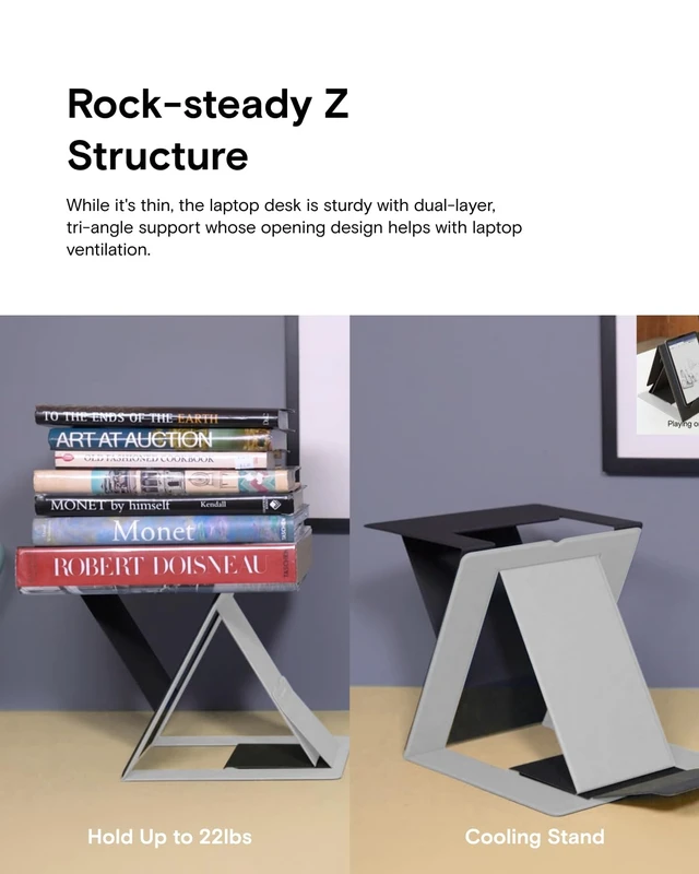Alt view image 5 of 7 - Folding Laptop Stand Lap Desk, Portable & Mini Computer Stand Laptop Desk for Travel and Home Office, Ergonomic Design with Adjustable Viewing Angles, Lightweight Computer Cooling Riser, Gray