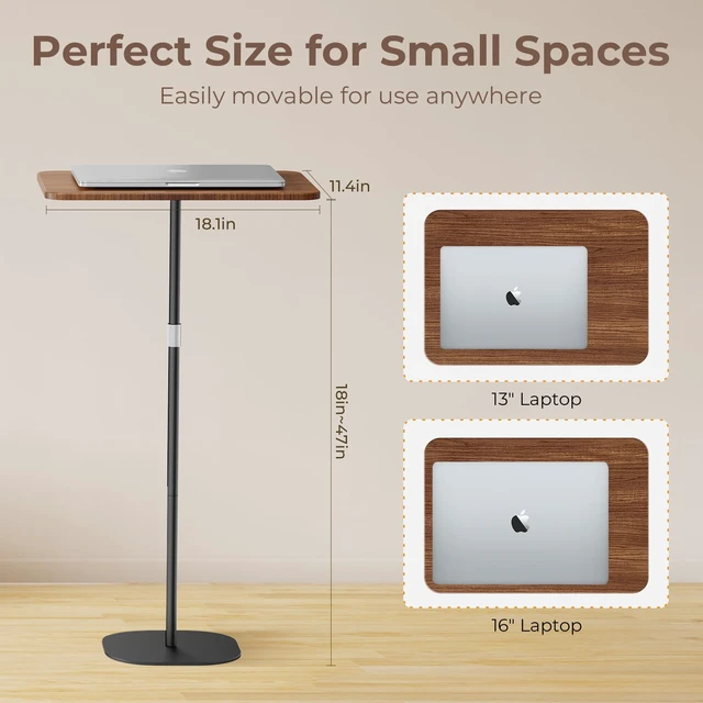 Alt view image 6 of 7 - Portable Laptop Floor Stand, Bedside/Sofa Table with Height Adjustable 18''~47'', Stylish Movable Workstation Floor Standing Desk for Office, Meeting Room, Living Room Easy Assembly, Black