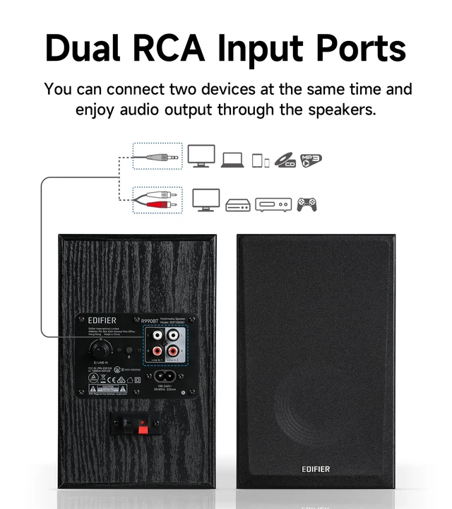 Alt view image 6 of 7 - R990BT 2.0 Active Multimedia Speakers - Bluetooth Bookshelf Speakers - Powered Studio Monitor Speaker - MDF Enclosure - 24W RMS (Pair)