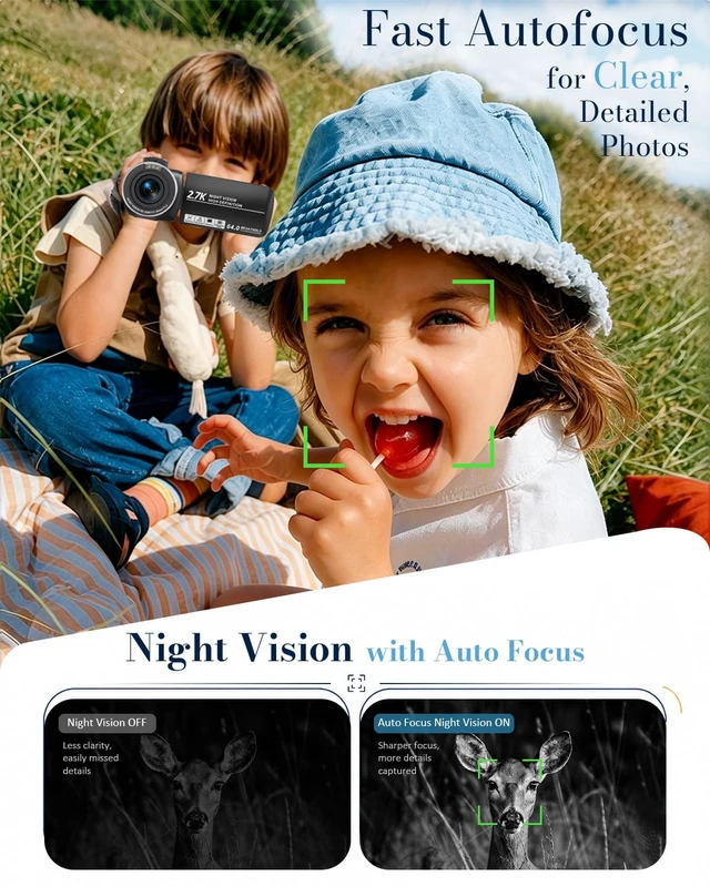Alt view image 4 of 7 - 2.7K 64MP Video Camera Camcorder IR Night Vision YouTube Vlogging Camera Webcam 16X Digital Zoom 270° Rotation Screen with 16G SD Card,Battery