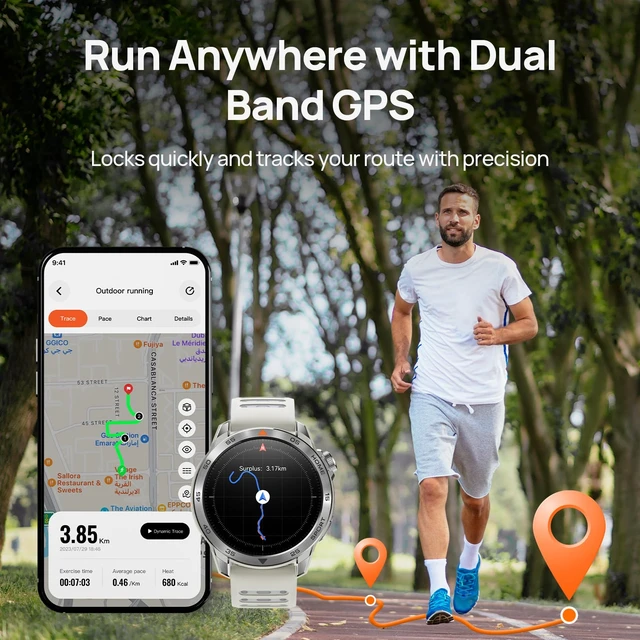 Alt view image 2 of 7 - GS Pro2 GPS Running Smartwatch with Dual Band GPS, 48mm, Light Beige Built-in Training Plans, 1.43 AMOLED, 20-Day Battery, 150+ Workout Modes, Heart Rate Tracking, 5ATM Waterproof