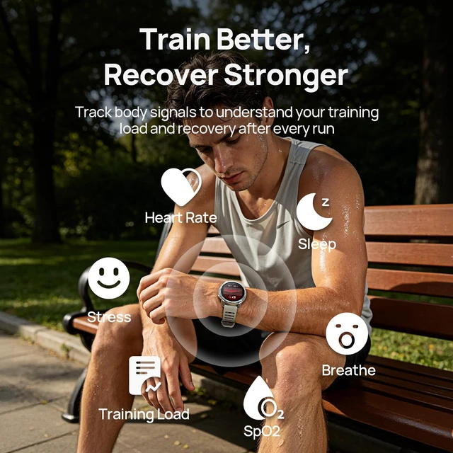 Alt view image 4 of 7 - GS Pro2 GPS Running Smartwatch with Dual Band GPS, 48mm, Light Beige Built-in Training Plans, 1.43 AMOLED, 20-Day Battery, 150+ Workout Modes, Heart Rate Tracking, 5ATM Waterproof