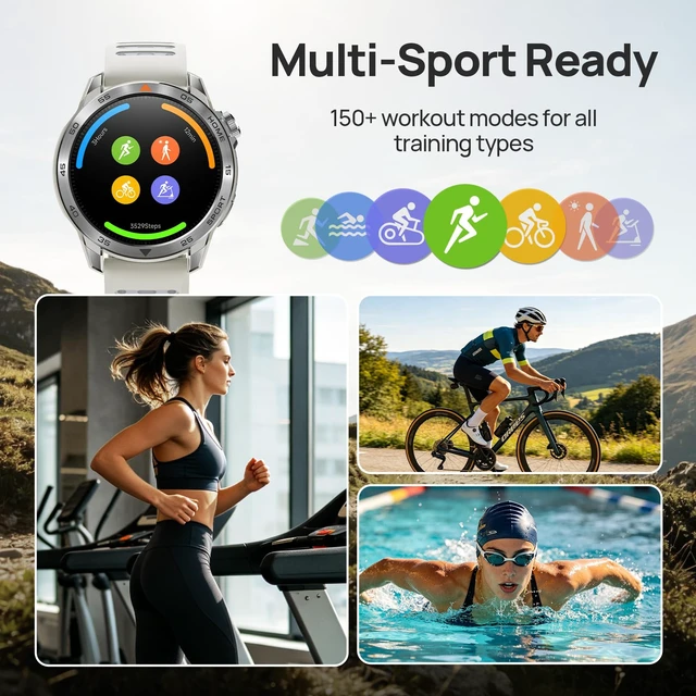 Alt view image 6 of 7 - GS Pro2 GPS Running Smartwatch with Dual Band GPS, 48mm, Light Beige Built-in Training Plans, 1.43 AMOLED, 20-Day Battery, 150+ Workout Modes, Heart Rate Tracking, 5ATM Waterproof