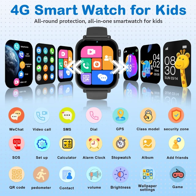 Alt view image 2 of 7 - Kids Smart Watch for Boys Girls, 4G Smartwatch Phone for Children with GPS, Call, SOS, Video/Voice Chat, Parental App, Alarm, HD Touchscreen Watches for Kid Gifts Ages 4-12, Bright Grey