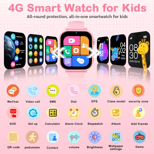Alt view image 2 of 7 - Kids Smart Watch for Boys Girls, 4G Smartwatch Phone for Children with GPS, Call, SOS, Video/Voice Chat, Parental App, Alarm, HD Touchscreen Watches for Kid Gifts Ages 4-12, Bright Pink