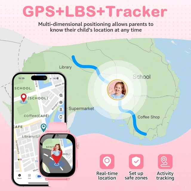 Alt view image 3 of 7 - Kids Smart Watch for Boys Girls, 4G Smartwatch Phone for Children with GPS, Call, SOS, Video/Voice Chat, Parental App, Alarm, HD Touchscreen Watches for Kid Gifts Ages 4-12, Bright Pink