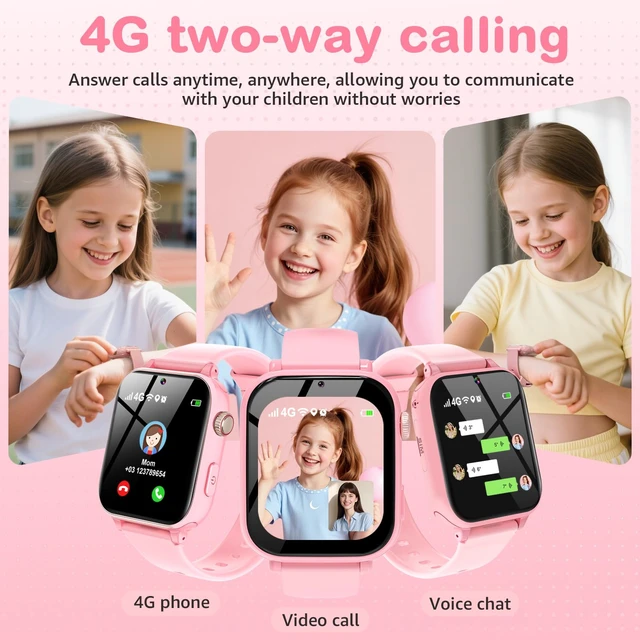 Alt view image 4 of 7 - Kids Smart Watch for Boys Girls, 4G Smartwatch Phone for Children with GPS, Call, SOS, Video/Voice Chat, Parental App, Alarm, HD Touchscreen Watches for Kid Gifts Ages 4-12, Bright Pink