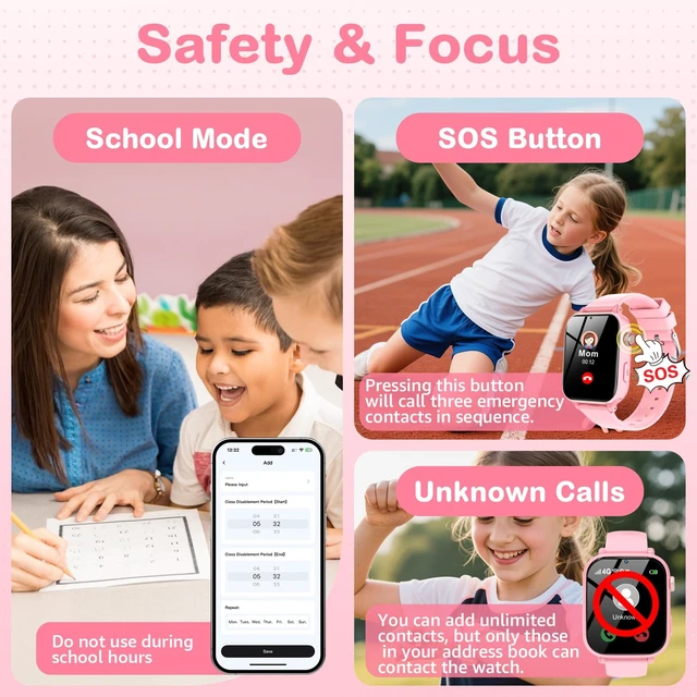 Alt view image 5 of 7 - Kids Smart Watch for Boys Girls, 4G Smartwatch Phone for Children with GPS, Call, SOS, Video/Voice Chat, Parental App, Alarm, HD Touchscreen Watches for Kid Gifts Ages 4-12, Bright Pink
