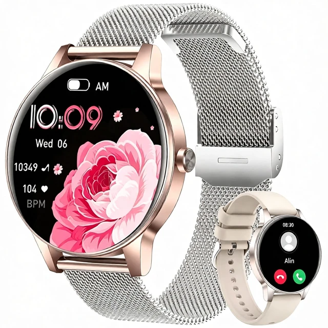 Main image of Smart Watches for Women, 1.27" Fitness Watch for Android/iPhone, Two Bands