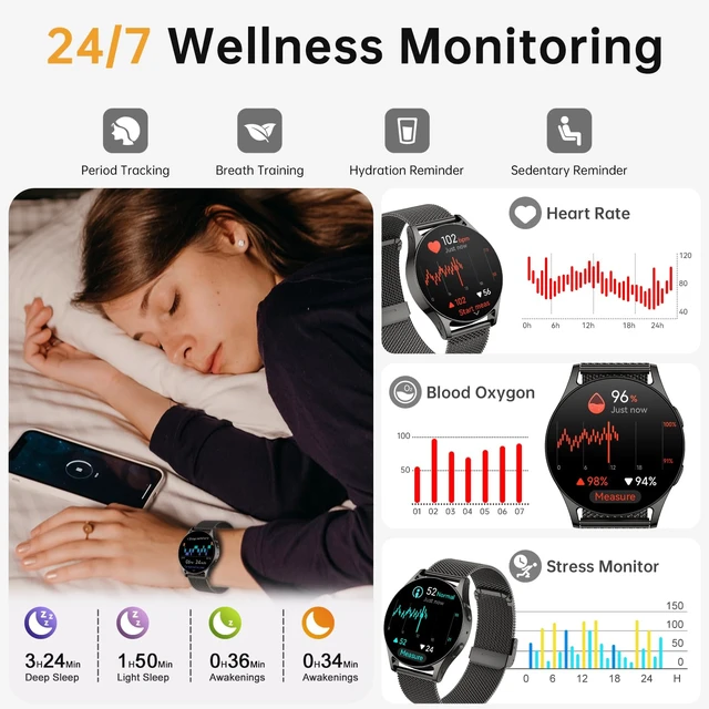 Alt view image 2 of 7 - Smart Watch for Women, 1.32" AMOLED Smartwatch with AI Voice Assistant & Translator, Fitness Tracker with Heart Rate Sleep SpO2 Monitor, Bluetooth Call, 153 Sports, IP68, iOS Android