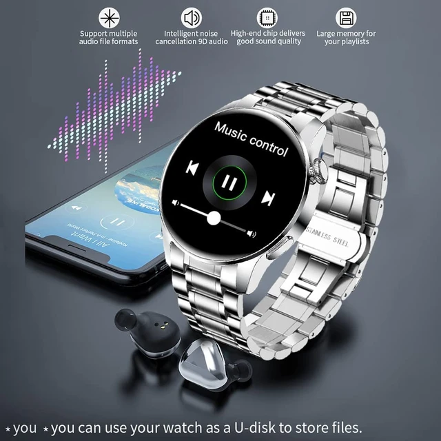 Alt view image 7 of 7 - Smart Watches Men Women, Bluetooth Calls, Heart Rate Sleep Monitor,IP67 Waterproof Fitness Tracker, Black Stainless Steel Watches for Android & iOS (B-Silver)