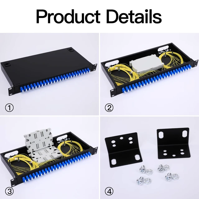 Alt view image 3 of 7 - 24 Duplex 48 Port LC-OS1 Rack Mount Enclosure Box Fiber SingleMode LC-UPC Kit Fits 19" Racks Cabinet (Include 2Pcs Splice Trays 48 Strand Pigtail 1M Cables Spool+24 Core LGX Loaded Patch Panel