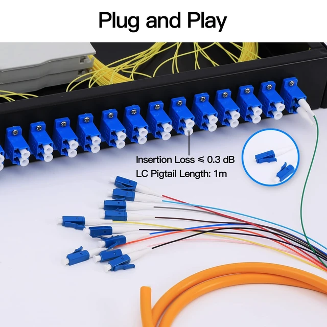 Alt view image 6 of 7 - 24 Duplex 48 Port LC-OS1 Rack Mount Enclosure Box Fiber SingleMode LC-UPC Kit Fits 19" Racks Cabinet (Include 2Pcs Splice Trays 48 Strand Pigtail 1M Cables Spool+24 Core LGX Loaded Patch Panel