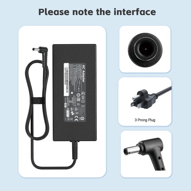 Alt view image 3 of 7 - 240W Laptop Charger Compatible with MSI Katana 15 17 B12V B13V B14V For GF66 GF76 Pulse GL66 GL76 Sword 15 17 Delta 15 CreatorPro M16 Power Adapter Fits Delta ADP-240EB D Chicony A20-240P2A