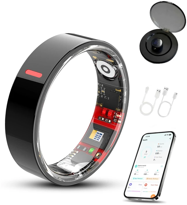 Main image of smart Ring with Charge Case Health Tracker for Men Women, Sleep Stress Exercise Health Monitoring, IP68 Waterproof, Long Battery Life, No Subscription, iOS Android Compatible, Black, 11#