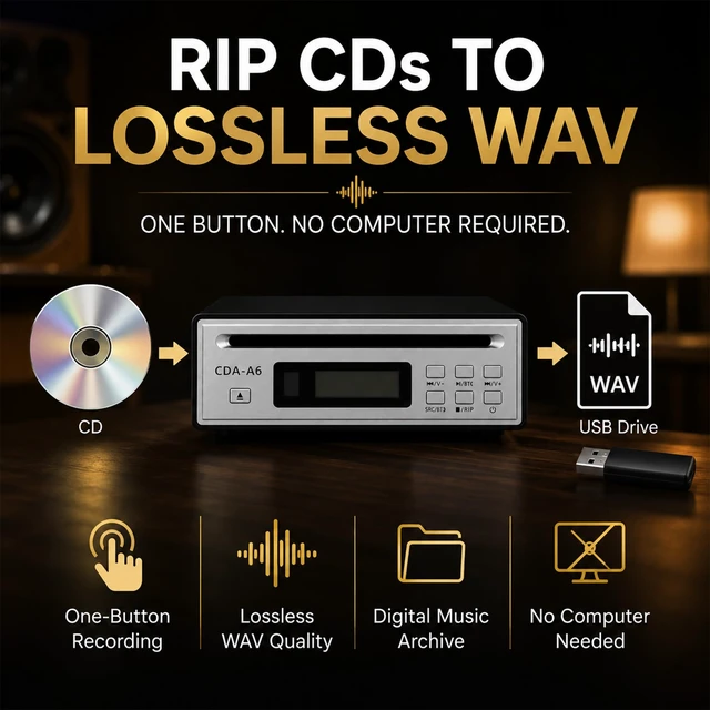 Alt view image 3 of 7 - Portable CD Player for Home, CD Ripper, Desk Audio CD Players, CD Player for Soundbar, with Optical and AUX 3.5mm Output