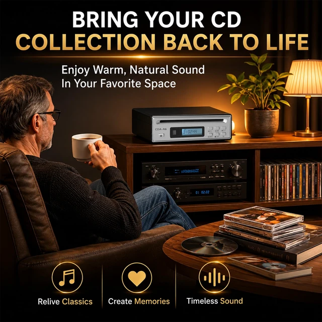 Alt view image 6 of 7 - Portable CD Player for Home, CD Ripper, Desk Audio CD Players, CD Player for Soundbar, with Optical and AUX 3.5mm Output