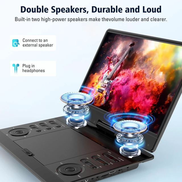 Alt view image 3 of 7 - 15"Portable DVD Player for Kids and Car with 13.3"Wide-Viewing-Angle Screen 5-Hour Built-in Rechargeable Battery,with Hadphones and Car Headrest,Supports HDMI in/CD/DVD/USB,Sync TV,Region Free