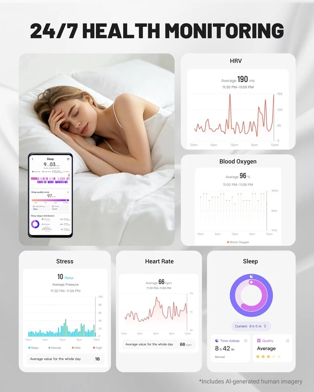 Alt view image 4 of 7 - smart ring with Charge Case Smart Ring Health Tracker for Men Women, Sleep Stress Exercise Health Monitoring, IP68 Waterproof, Long Battery Life, No Subscription, iOS Android Compatible, Silver, 7#