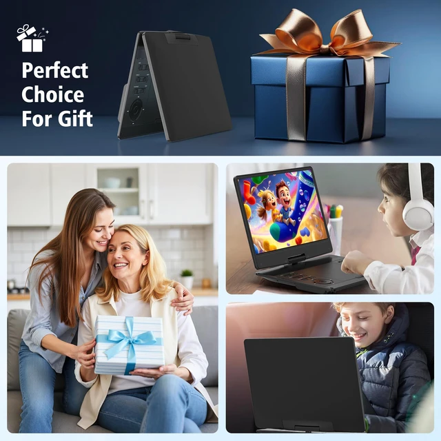 Alt view image 7 of 7 - 15"Portable DVD Player for Kids and Car with 13.3"Wide-Viewing-Angle Screen 5-Hour Built-in Rechargeable Battery,with Hadphones and Car Headrest,Supports HDMI in/CD/DVD/USB,Sync TV,Region Free