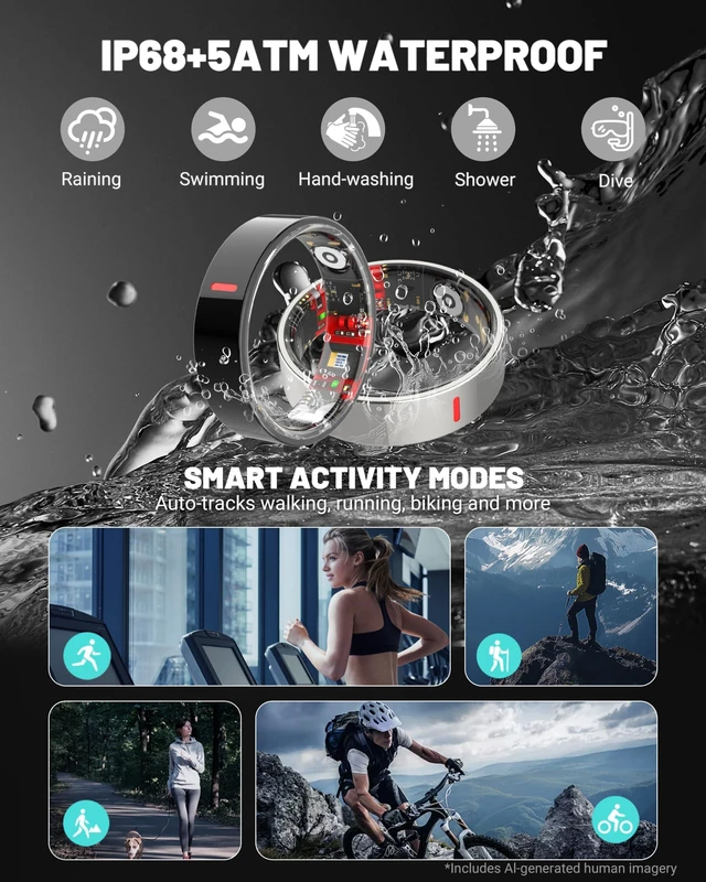Alt view image 6 of 7 - smart ring with Charge Case Smart Ring Health Tracker for Men Women, Sleep Stress Exercise Health Monitoring, IP68 Waterproof, Long Battery Life, No Subscription, iOS Android Compatible, Silver, 7#