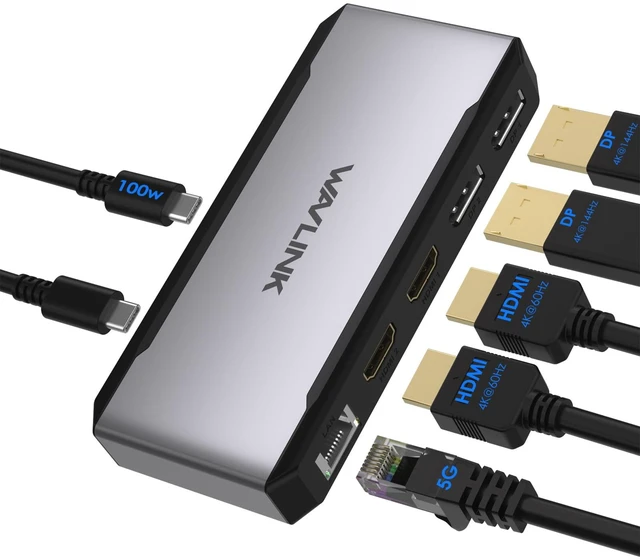 Main image of USB C Docking Station Dual HDMI, 4 Monitor Docking Station with Dual DP, Dual HDMI, 100W PD in, 5G Ethernet Port for Dell/HP/Lenovo etc, Windows Systerm Computer Only - Host USB3.2 Required