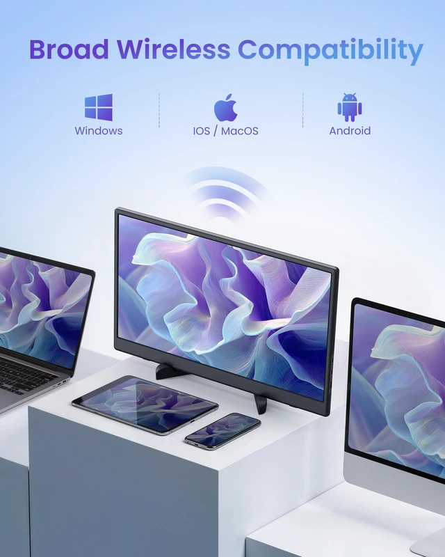 Alt view image 3 of 6 - 15.6 inch Wireless Portable Monitor for Laptop Support AirPlay Miracast FHD 1080P IPS Display,USB-C & HDMI,G-Sensor Auto-Rotate,Plug & Play,Travel Monitor Compatible with PC,Phone,PS4/5,Xbox,Switch