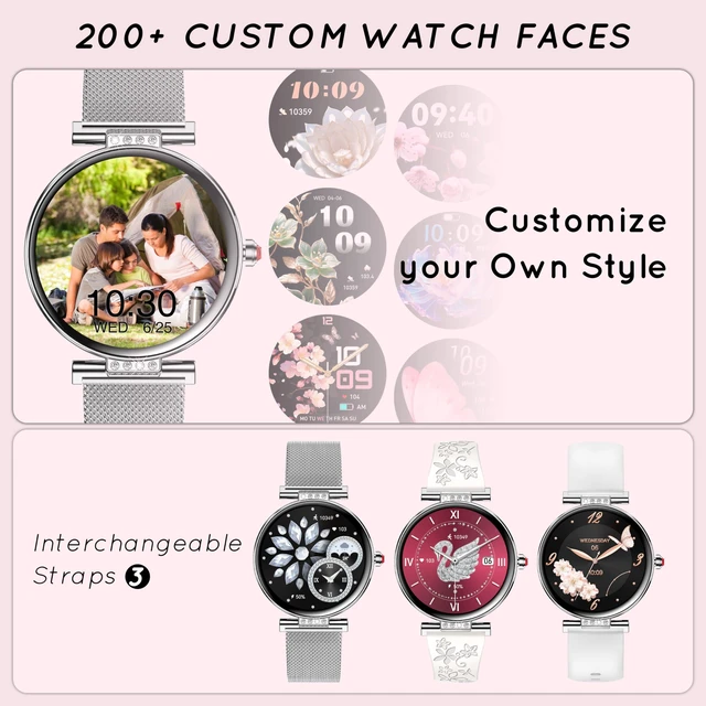 Alt view image 3 of 7 - Smart Watch for Women (3 Bands) 1.19 AMOLED Bluetooth Call Fitness Tracker Compatible Android/iPhone Smartwatch with Step/Heart Rate/SpO2/Sleep Monitor, 120+ Sports Mode DIY Dial, Silver/Gift Womens