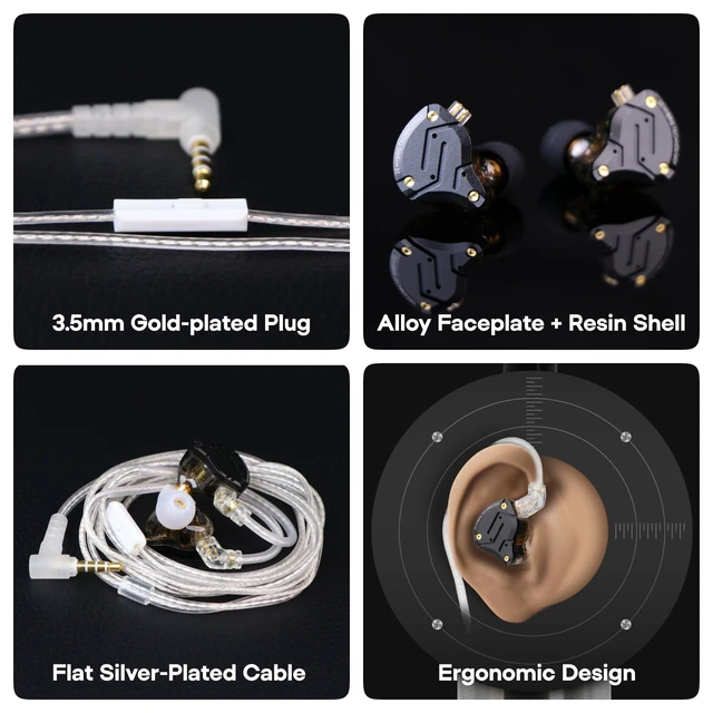 Alt view image 3 of 7 - KZ ZS10 PRO X Upgraded 1DD+4BA Hybrid Driver HiFi in Ear Earphones with Alloy Faceplate, Detachable Silver-Plated Recessed 2Pin IEM Cable for Audiophile Musician DJ Stage, with Mic