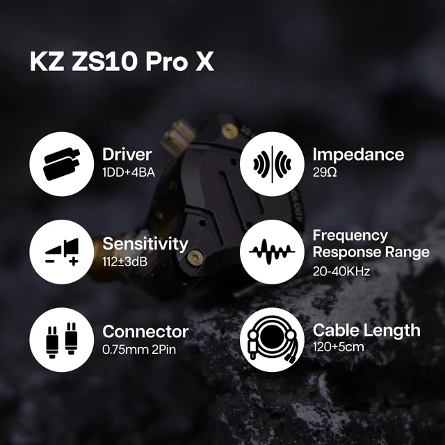 Alt view image 6 of 7 - KZ ZS10 PRO X Upgraded 1DD+4BA Hybrid Driver HiFi in Ear Earphones with Alloy Faceplate, Detachable Silver-Plated Recessed 2Pin IEM Cable for Audiophile Musician DJ Stage, with Mic