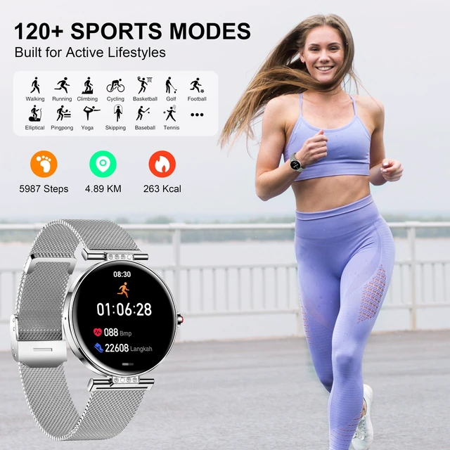 Alt view image 6 of 7 - Smart Watch for Women (3 Bands) 1.19 AMOLED Bluetooth Call Fitness Tracker Compatible Android/iPhone Smartwatch with Step/Heart Rate/SpO2/Sleep Monitor, 120+ Sports Mode DIY Dial, Silver/Gift Womens